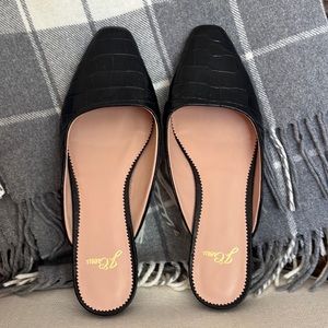 J. Crew Black Croc Leather Mule Flats